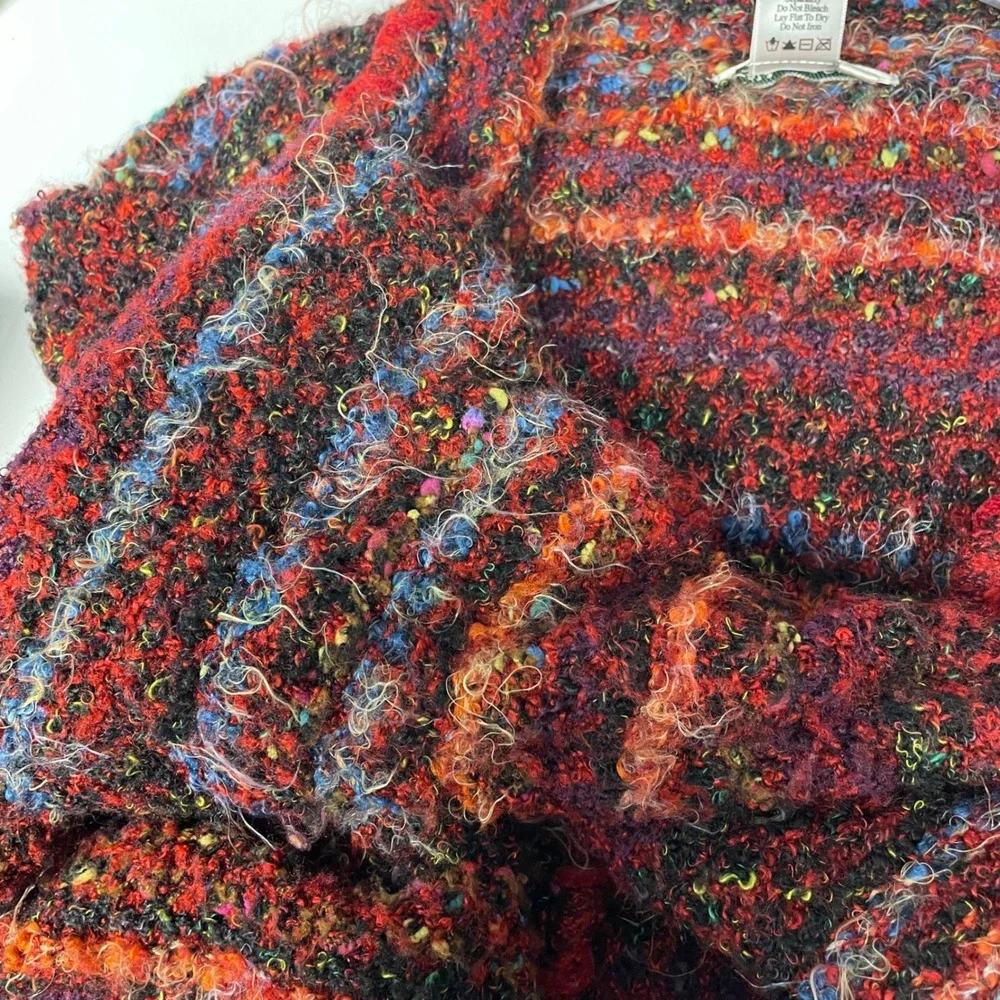Coldwater Creek Cardigan 3X Red Multicolored Eyelash Knit Grannycore Boho Fuzzy